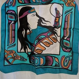 Native and wolf print square scarf.